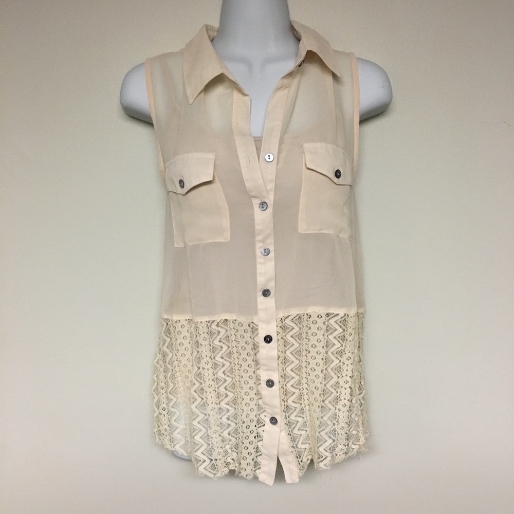 Love Riche cream sleeveless split back blouse